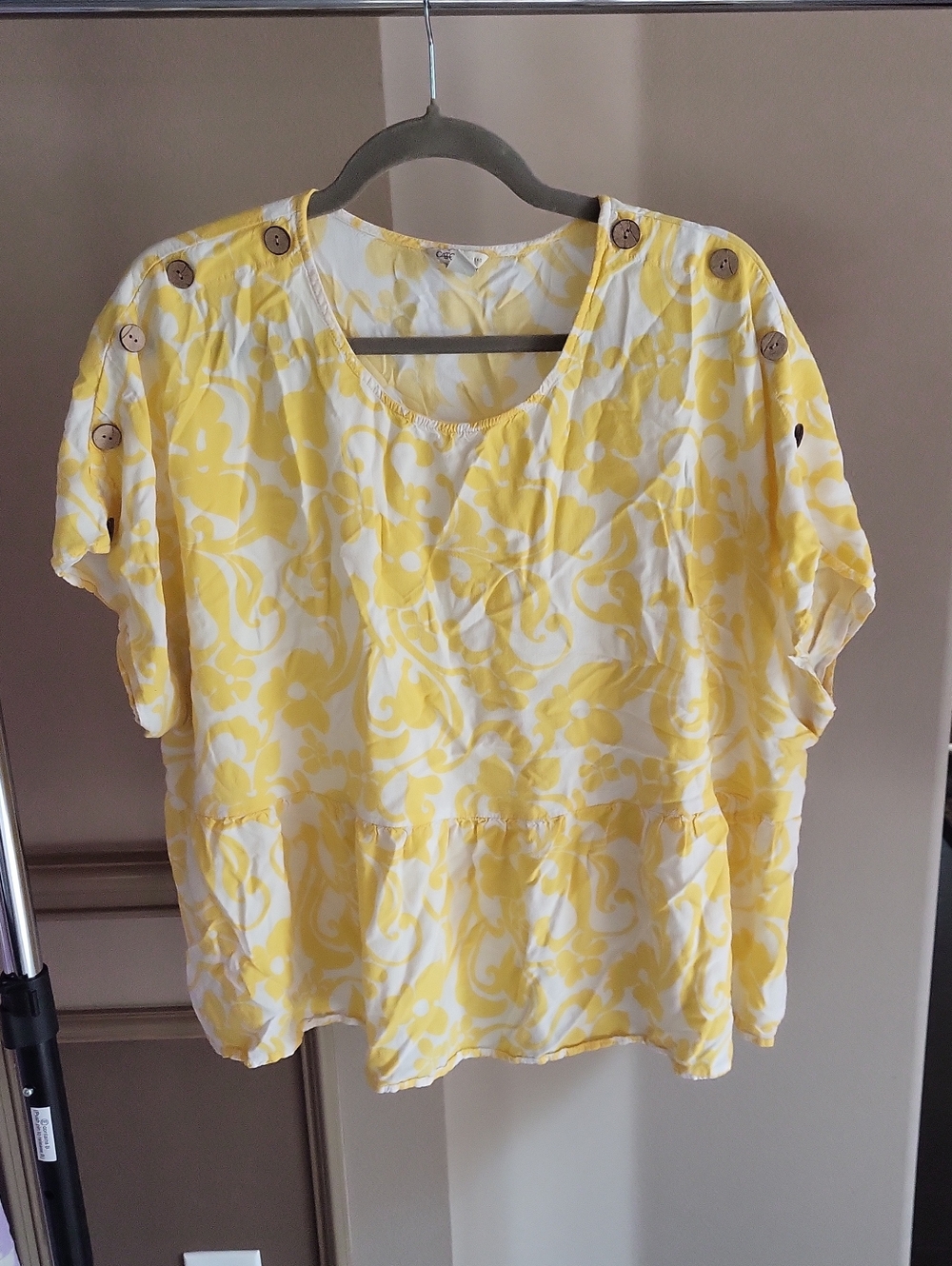 Cato Yellow and White Floral Button-Shoulder Tunic